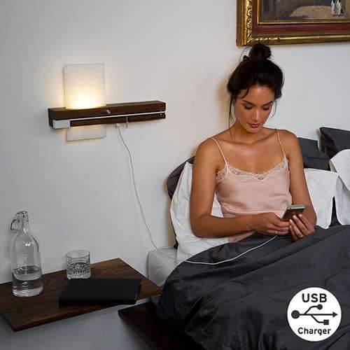 Levo LED Bedside Sconce and Reading Light w/ USB Charger - Display