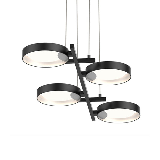Light Guide Ring 4-Light LED Bar Pendant - Black and Satin White Finish