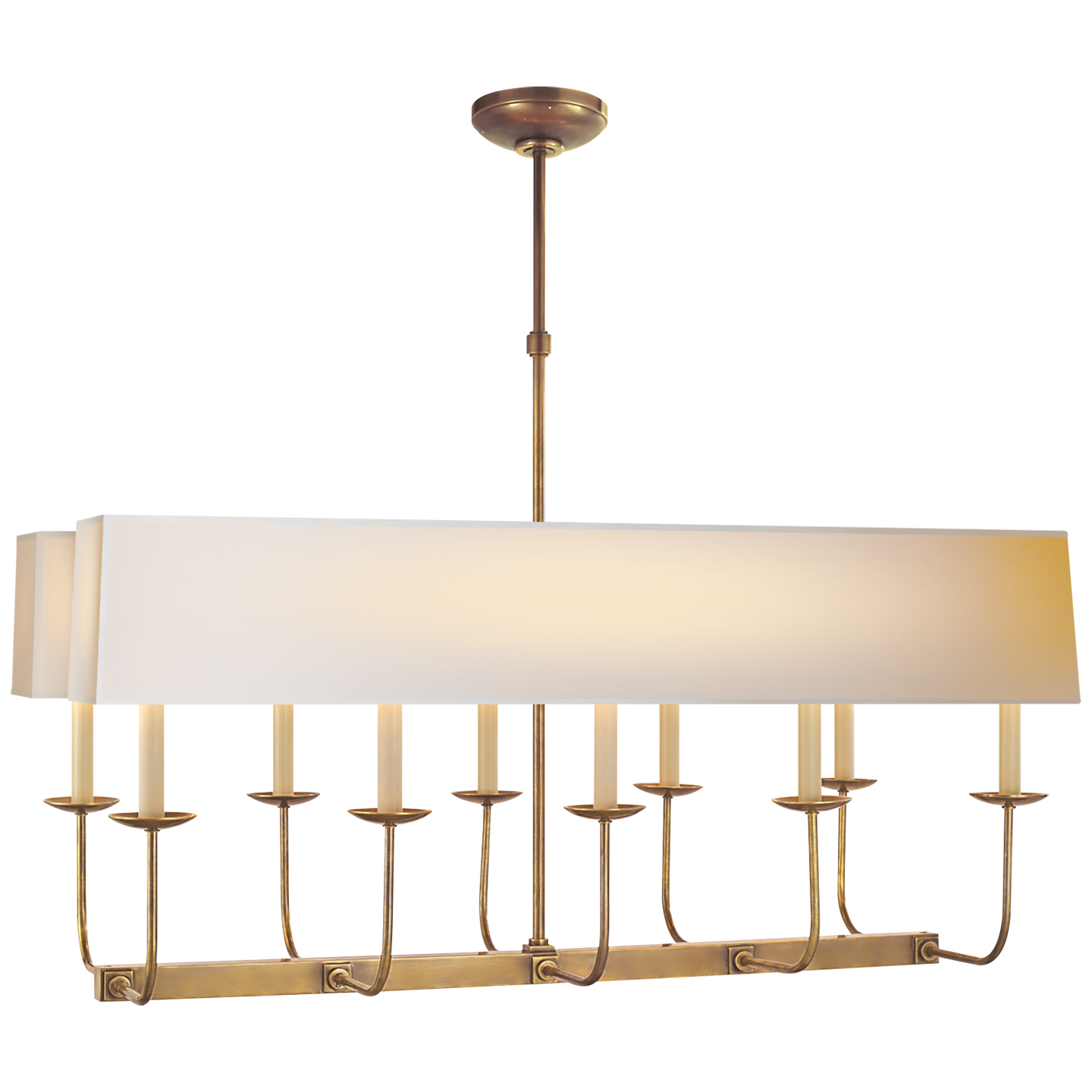 Linear Branched Chandelier - Hand-Rubbed Antique Brass/Natural Paper Shade