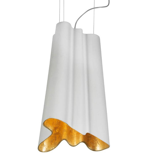 Lunar Tall Pendant - Matte White/Gold Leaf Finish