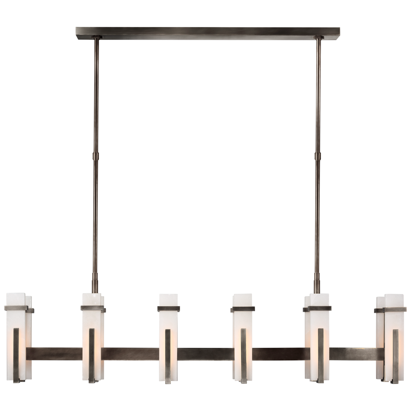 Malik Large Linear Chandelier - Bronze Finish with Alabasater Shades