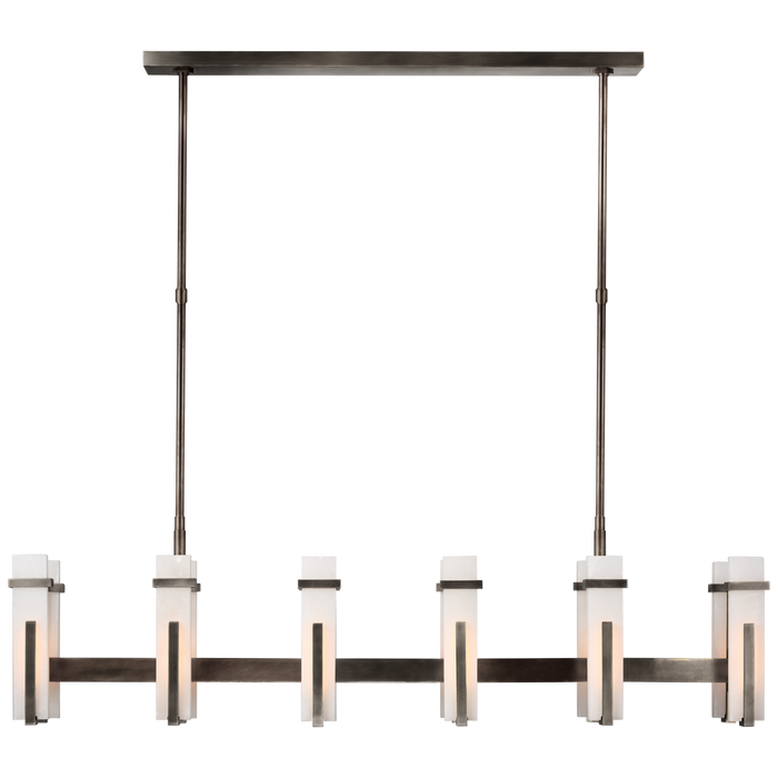 Malik Large Linear Chandelier - Bronze Finish with Alabasater Shades