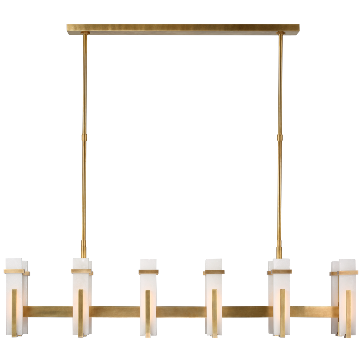 Malik Large Linear Chandelier - Hand-Rubbed Antique Brass Finish with Alabaster Shades