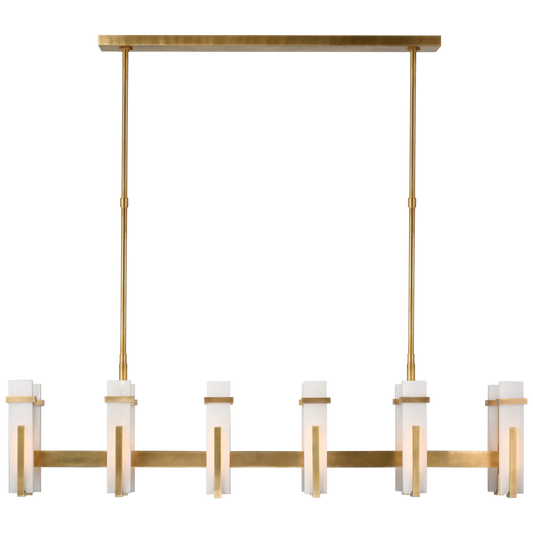 Malik Large Linear Chandelier - Hand-Rubbed Antique Brass Finish with Alabaster Shades