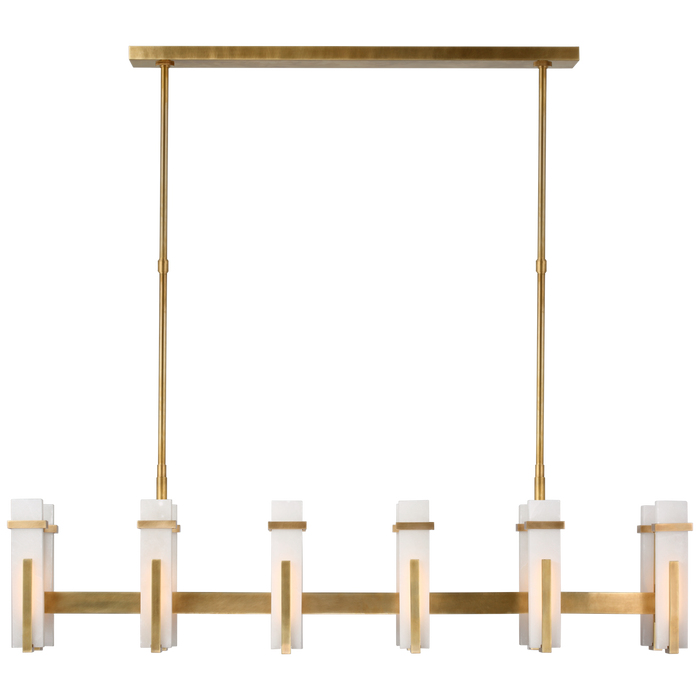 Malik Large Linear Chandelier - Hand-Rubbed Antique Brass Finish with Alabaster Shades