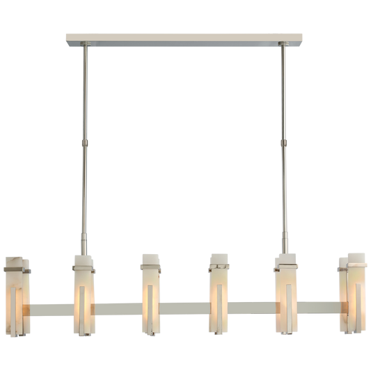 Malik Large Linear Chandelier - Polished Nickel Finish with Alabaster Shades