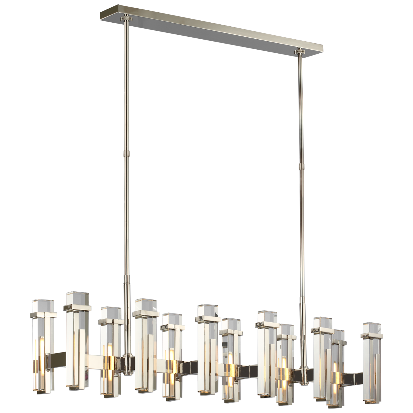 Malik Large Linear Chandelier - Polished Nickel Finish with Crystal Shades