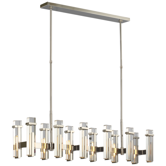 Malik Large Linear Chandelier - Polished Nickel Finish with Crystal Shades