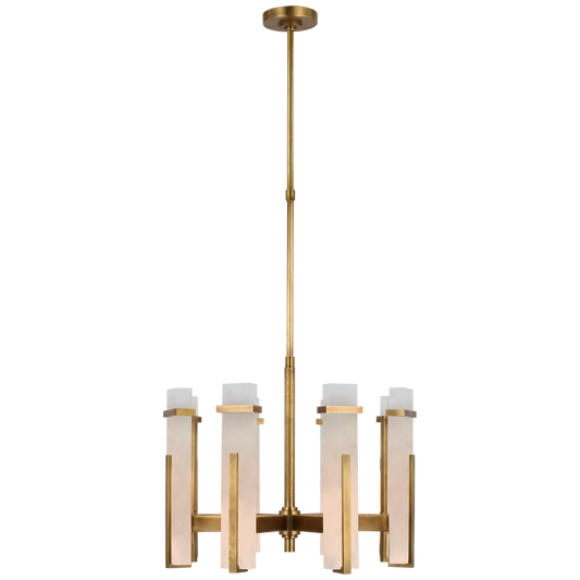 Malik Medium Chandelier - Hand-Rubbed Antique Brass Finish with Alabaster Shade