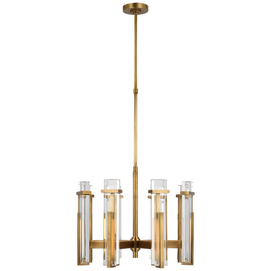 Malik Medium Chandelier - Hand-Rubbed Antique Brass Finish with Crystal Shade