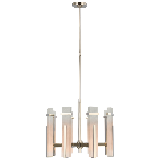 Malik Medium Chandelier - Polished Nickel Finish with Alabaster Shade