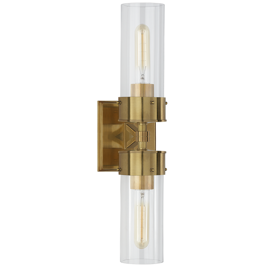 Marais Double Bath Sconce - Antique Brass/Clear Glass