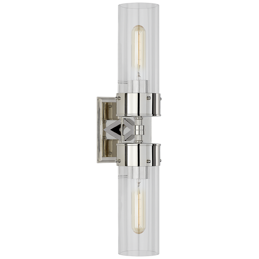 Marais Double Bath Sconce 0 Polished Nickel/Clear Glass