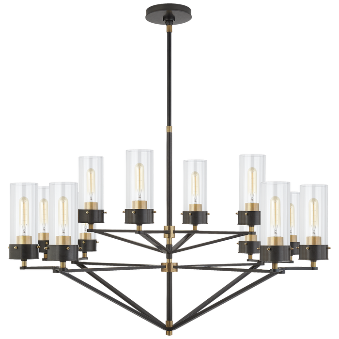 Marais Large Chandelier - Bronze and Hand-Rubbed Antique Brass/Clear Glass