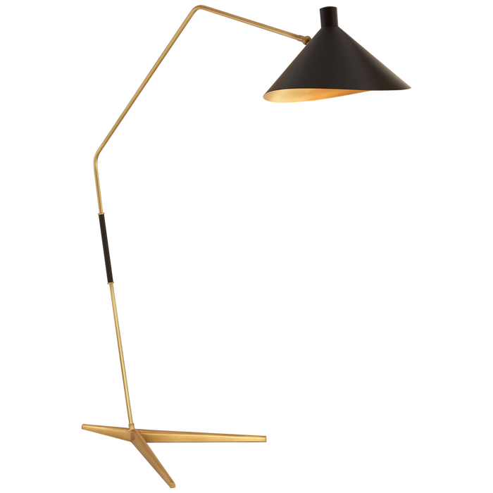 Mayotte Grande Arc Floor Lamp - Hand-Rubbed Antique Brass Finish with Black Shade