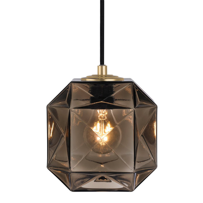 Mimo Cube Pendant - Brass Finish with Bronze Glass