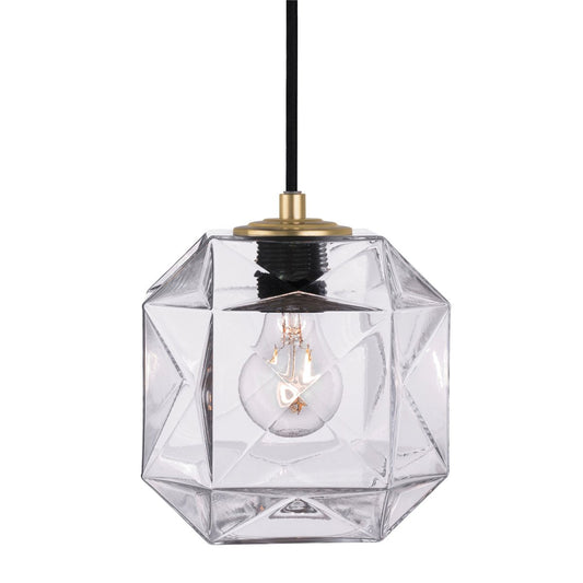 Mimo Cube Pendant - Brass Finish with Clear Glass