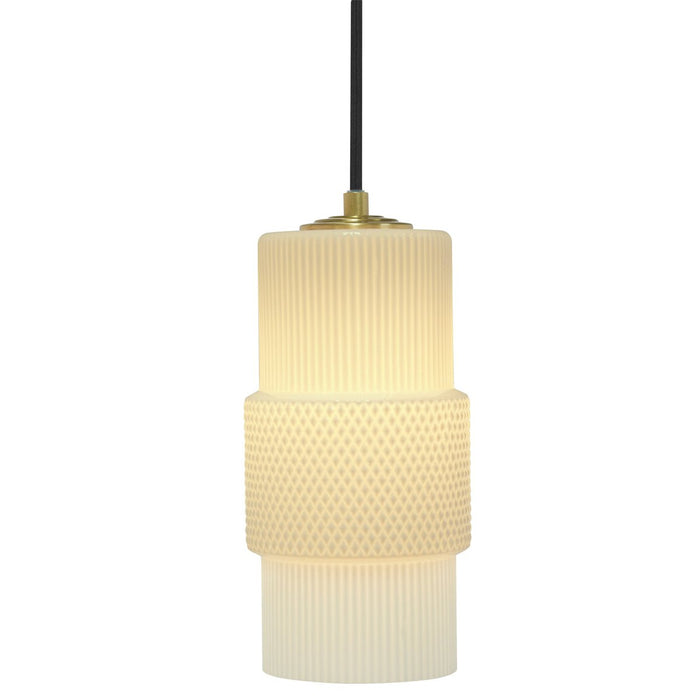 Mimo Cylinder Pendant - Brass Finish with White Glass