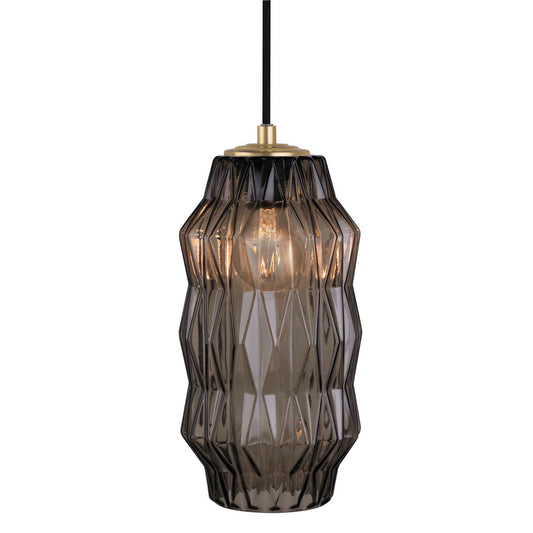 Mimo Faceted Pendant - Brass Finish with Bronze Glass