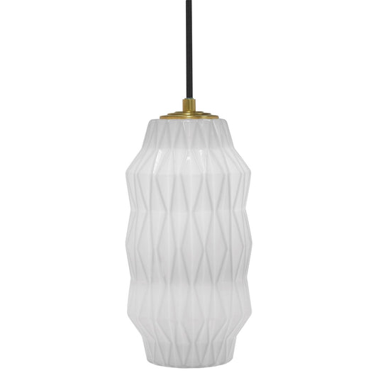 Mimo Faceted Pendant - Brass Finish with White Glass