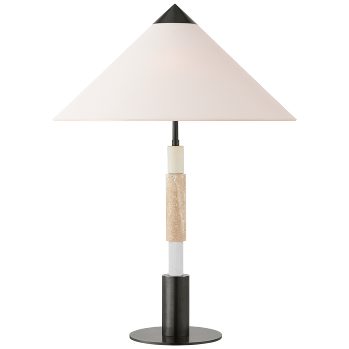Mira Medium Stacked Table Lamp - Bronze & Travertine/Linen Shade