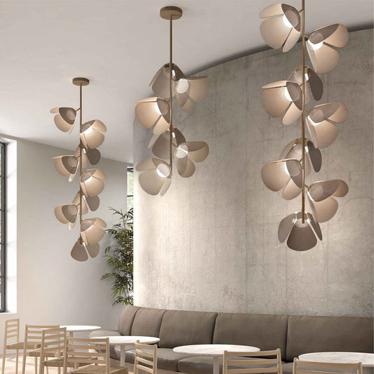  Mod LED Pendant - Pearl Beige Finish Perforated Antique Brass Shade