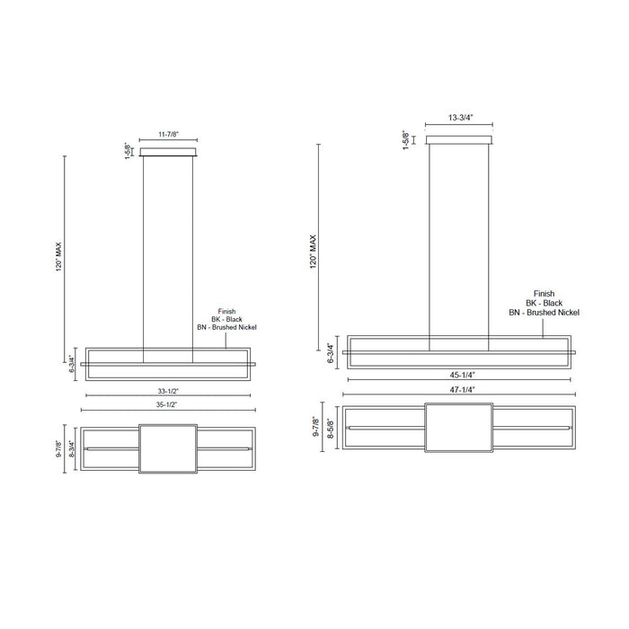 Mondrian LED Linear Suspension - Diagram