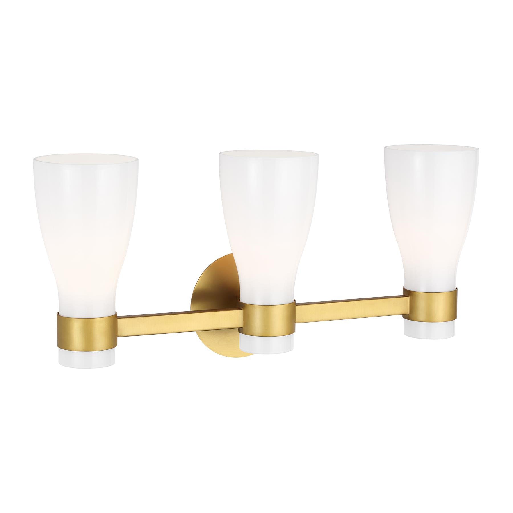 Moritz White Glass Vanity 3-Light - Burnished Brass Finish