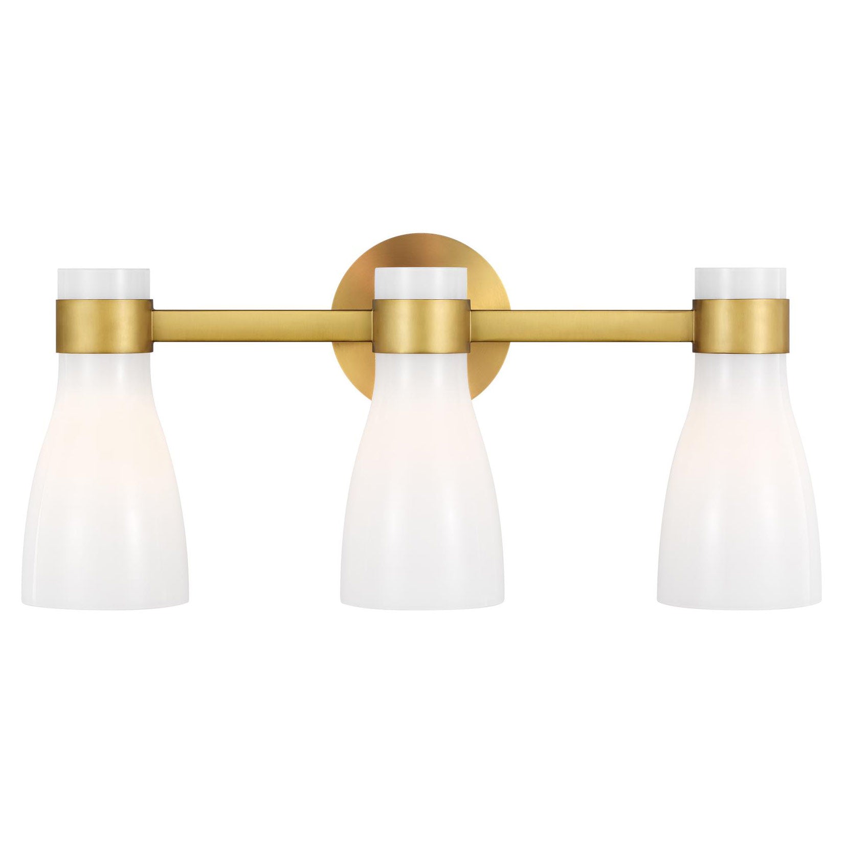 Moritz White Glass Vanity 3-Light - Burnished Brass Finish