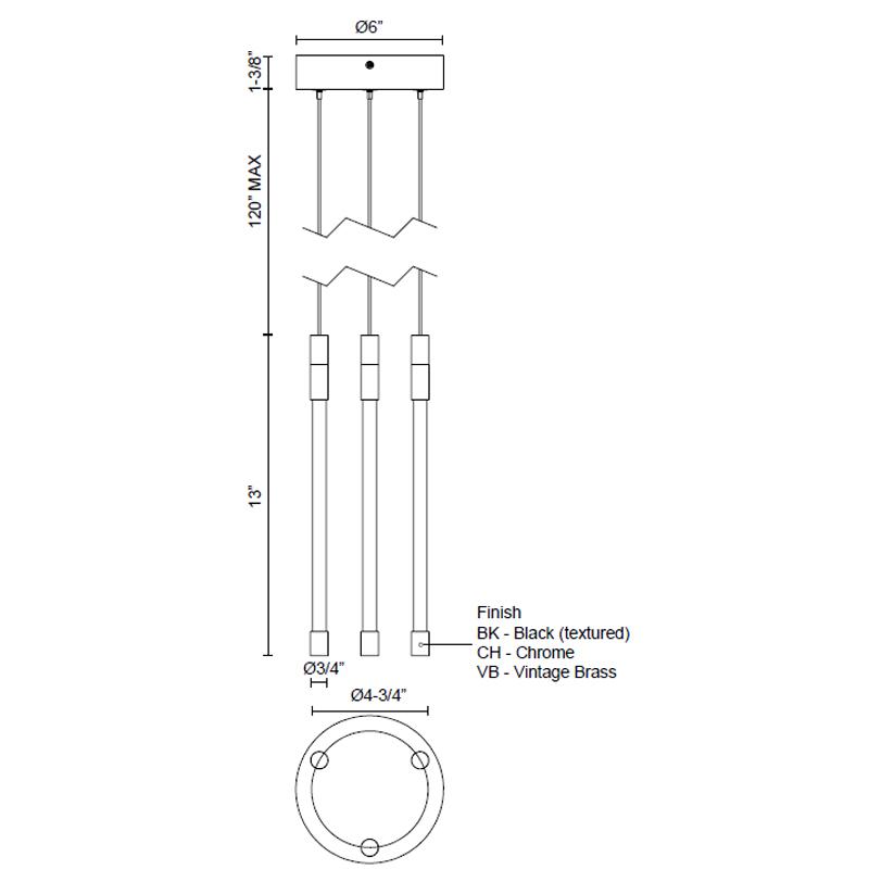 Motif 3 Light LED Multi Light Pendant - Diagram