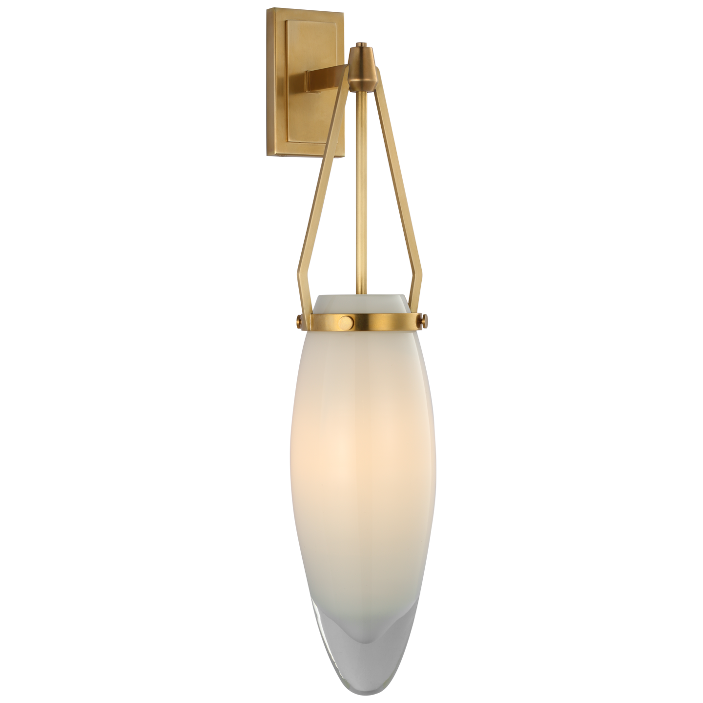 Myla Medium Bracketed Sconce - Antique-Burnished Brass Finish with White Glass