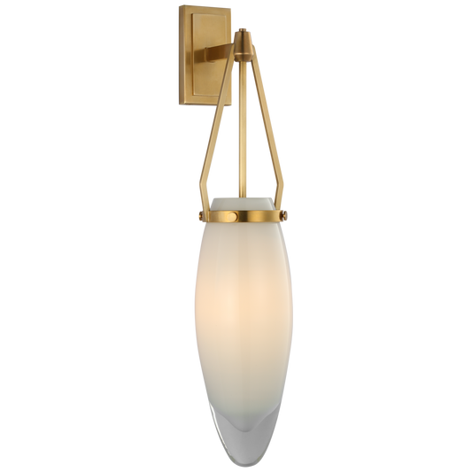 Myla Medium Bracketed Sconce - Antique-Burnished Brass Finish with White Glass