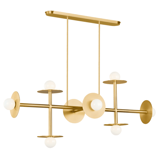 Nodes Large Linear Chandelier - Burnished Brass Finish