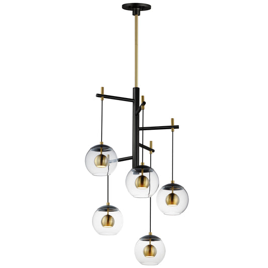 Nucleus LED 5 Light Pendant - Natural Brass/Black Finish