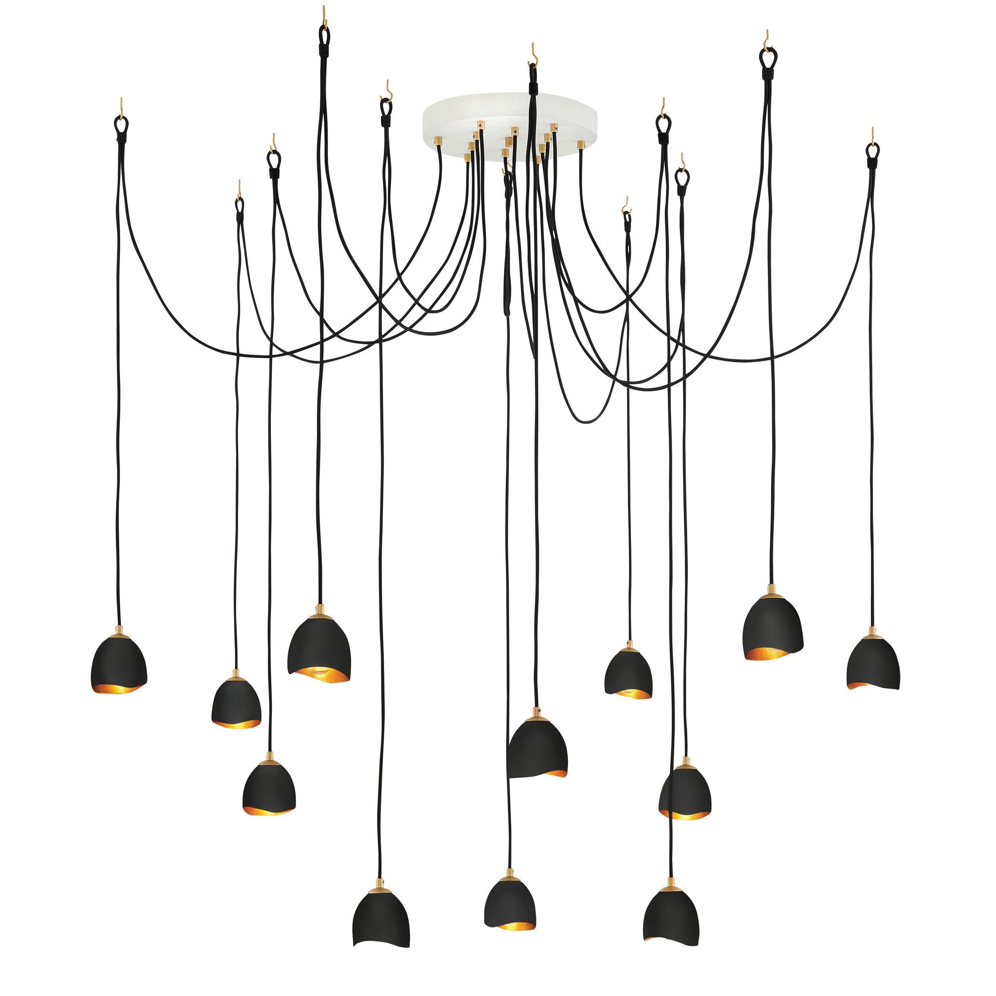 Nula Multi Light Pendant - Shell Black Finish with Gold Leaf Finish