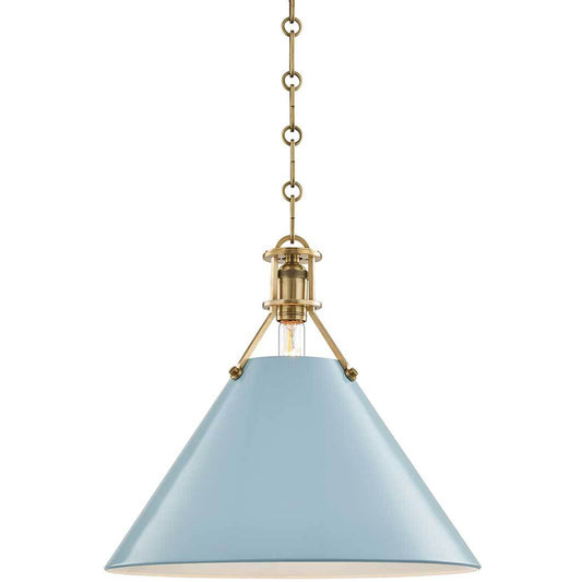 Painted No2. Large Pendant - Aged Brass/Blue Bird