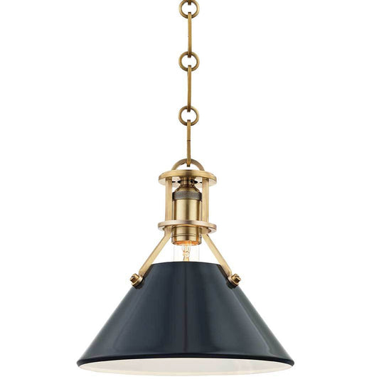 Painted No2. Small Pendant - Aged Brass/Darkest Blue