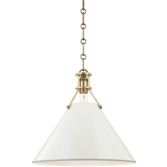 Painted No2. Large Pendant - Aged Brass/Off White