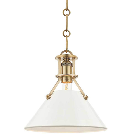 Painted No2. Small Pendant - Aged Brass/Off White