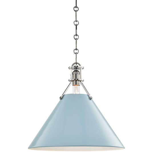 Painted No2. Large Pendant - Polished Nickel/Blue Bird