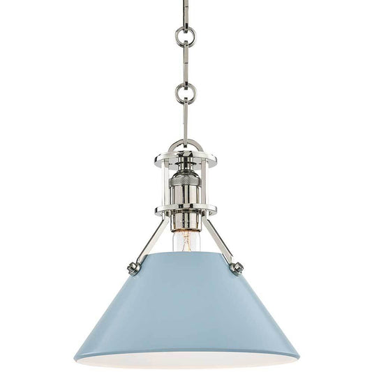 Painted No2. Small Pendant - Polished Nickel/Blue Bird