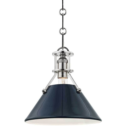 Painted No2. Small Pendant - Polished Nickel/Darkest Blue