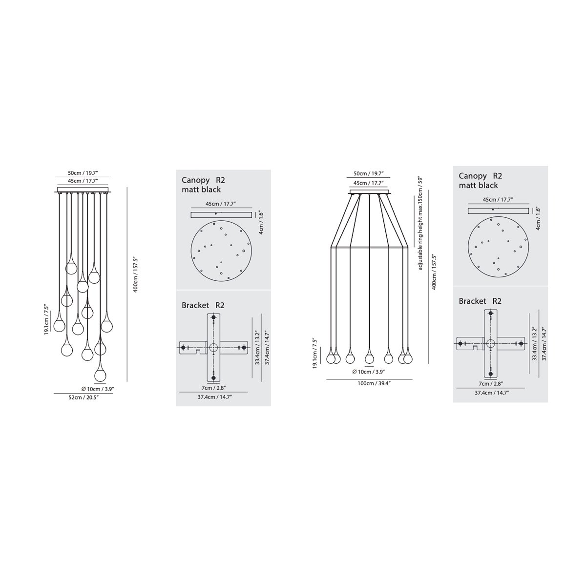 Paopao P12 / PC12 LED Multi Light Pendant - Diagram