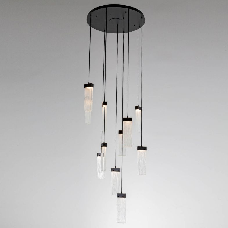 Parallel Glass Round LED Multipoint Pendant 11 Light - CG/MB