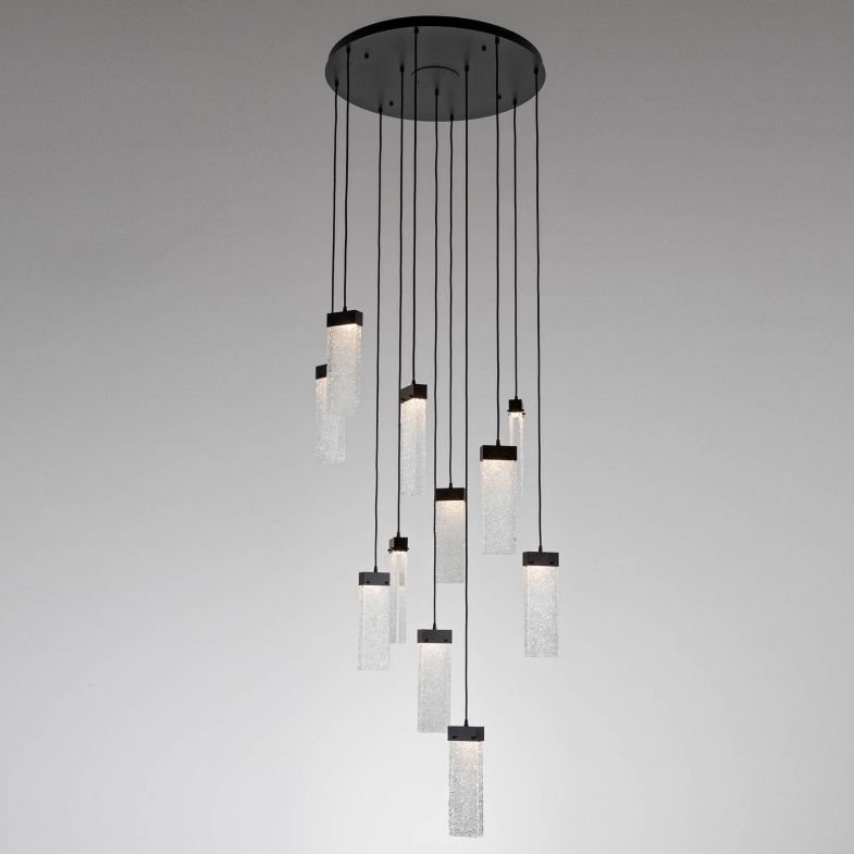 Parallel Glass Round LED Multipoint Pendant 11 Light - CR/MB