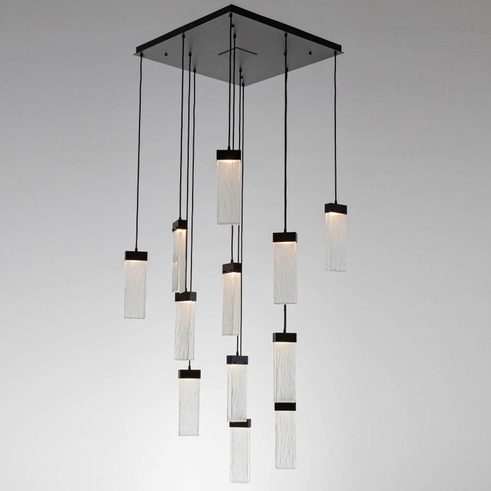 Parallel Glass Square LED Multipoint Pendant 12 Light - CG/MB
