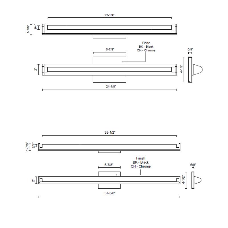 Plymouth LED Bath Bar - Diagram