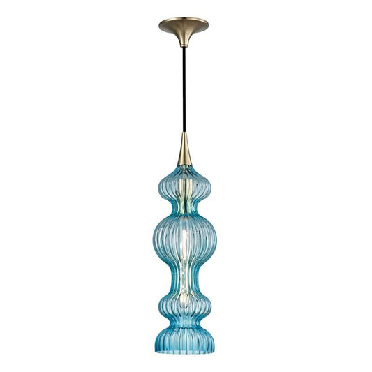 Pomfret Pendant - Aged Brass Finish Blue Glass