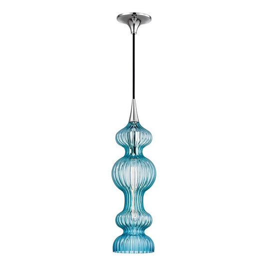 Pomfret Pendant - Polished Nickel Finish Blue Glass