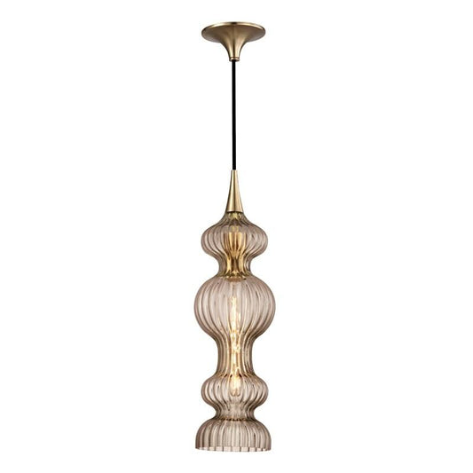 Pomfret Pendant - Aged Brass Finish Bronze Glass